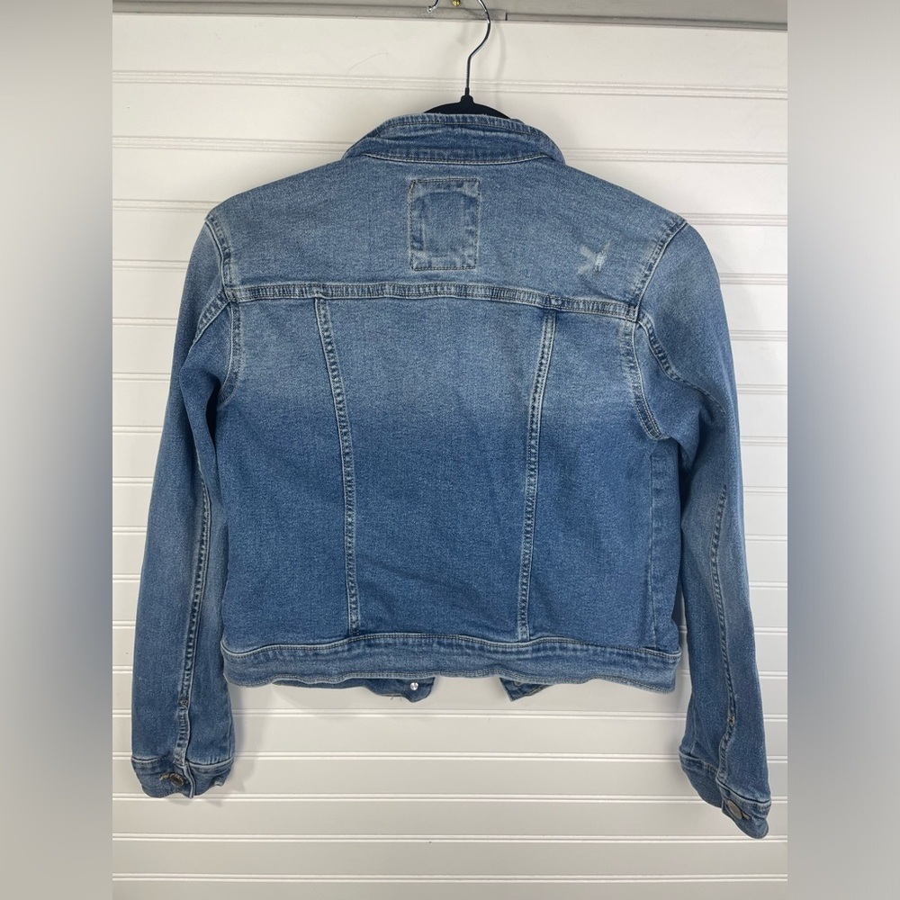 SO Blue Denim Button Front Distressed Jean Jacket Size Small Girl Juniors EUC - Picture 5 of 7